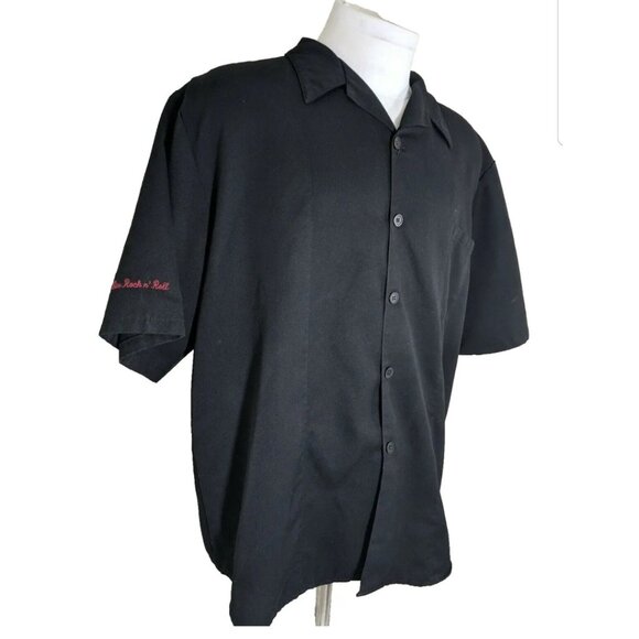 Hard Rock cafe short sleeve button up front employee uniform shirt black med - Picture 1 of 6